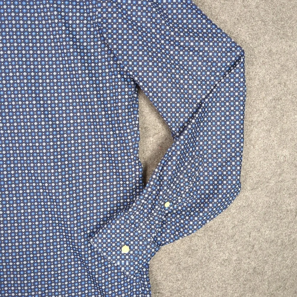 Banana Republic Grant Fit Non-Iron Mens Large Blue Geometric Dress Shirt L